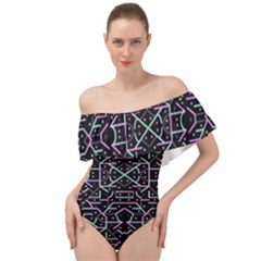 Lines And Dots Motif Geometric Seamless Pattern Off Shoulder Velour Bodysuit  by dflcprintsclothing