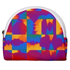Gay Pride Rainbow Painted Abstract Squares Pattern Horseshoe Style Canvas Pouch by VernenInk