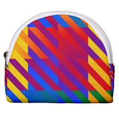 Gay Pride Rainbow Diagonal Striped Checkered Squares Horseshoe Style Canvas Pouch by VernenInk