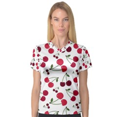 Cute cherry pattern V-Neck Sport Mesh Tee