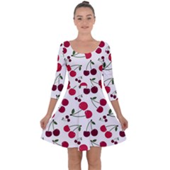 Cute cherry pattern Quarter Sleeve Skater Dress