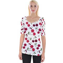 Cute cherry pattern Wide Neckline Tee