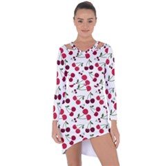 Cute cherry pattern Asymmetric Cut-Out Shift Dress