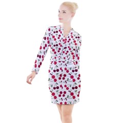 Cute cherry pattern Button Long Sleeve Dress