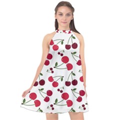 Cute cherry pattern Halter Neckline Chiffon Dress 