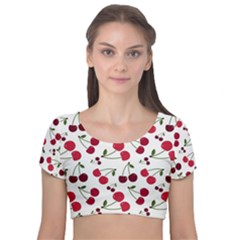 Cute cherry pattern Velvet Short Sleeve Crop Top 