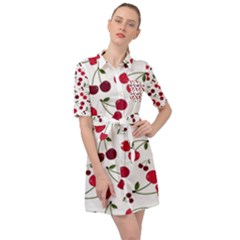 Cute cherry pattern Belted Shirt Dress