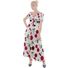 Cute Cherry Pattern Button Up Short Sleeve Maxi Dress