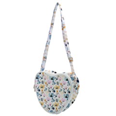 Watercolor Floral Seamless Pattern Heart Shoulder Bag by TastefulDesigns