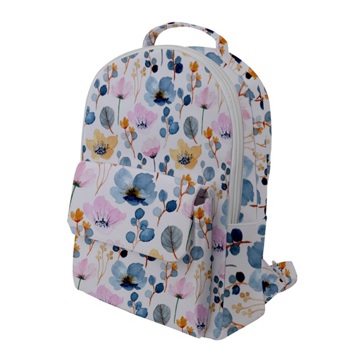Watercolor Floral Seamless Pattern Flap Pocket Backpack (Large)