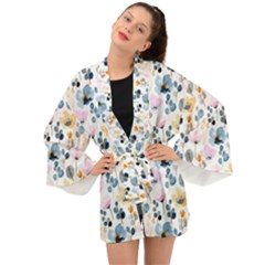 Watercolor Floral Seamless Pattern Long Sleeve Kimono