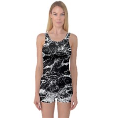 Black And White Abstract Textured Print One Piece Boyleg Swimsuit by dflcprintsclothing