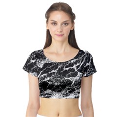 Black And White Abstract Textured Print Short Sleeve Crop Top by dflcprintsclothing