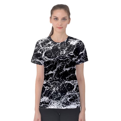 Black And White Abstract Textured Print Women s Sport Mesh Tee by dflcprintsclothing