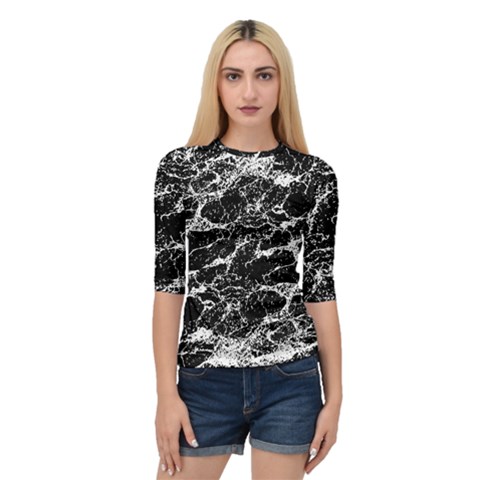 Black And White Abstract Textured Print Quarter Sleeve Raglan Tee by dflcprintsclothing