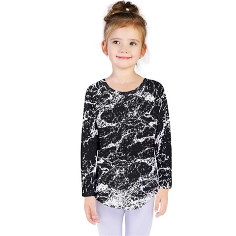 Black And White Abstract Textured Print Kids  Long Sleeve Tee by dflcprintsclothing