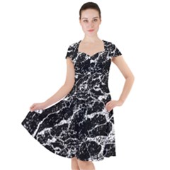 Black And White Abstract Textured Print Cap Sleeve Midi Dress by dflcprintsclothing
