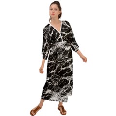 Black And White Abstract Textured Print Grecian Style  Maxi Dress by dflcprintsclothing