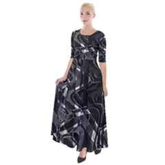 Black And White Intricate Geometric Print Half Sleeves Maxi Dress by dflcprintsclothing