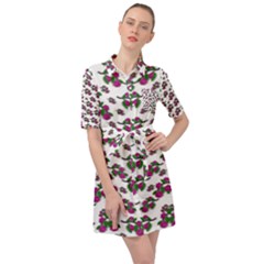 Sakura Blossoms On White Color Belted Shirt Dress by pepitasart