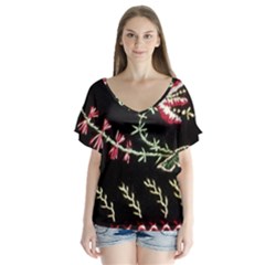 Peace Flower V-neck Flutter Sleeve Top