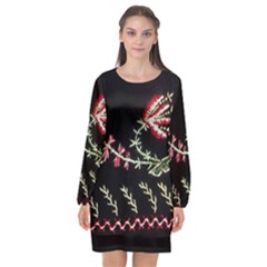 Peace Flower Long Sleeve Chiffon Shift Dress 