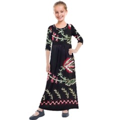 Peace Flower Kids  Quarter Sleeve Maxi Dress