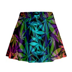 420 Ganja Pattern, Weed Leafs, Marihujana In Colors Mini Flare Skirt by Casemiro