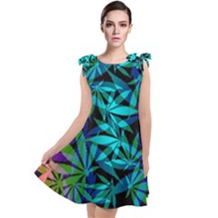 420 Ganja Pattern, Weed Leafs, Marihujana In Colors Tie Up Tunic Dress by Casemiro