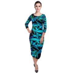 420 Ganja Pattern, Weed Leafs, Marihujana In Colors Quarter Sleeve Midi Velour Bodycon Dress by Casemiro