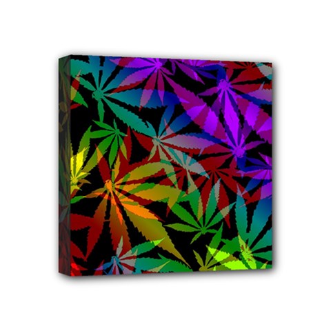 Ganja in rainbow colors, weed pattern, marihujana theme Mini Canvas 4  x 4  (Stretched)