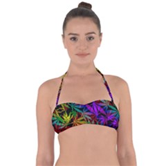 Ganja In Rainbow Colors, Weed Pattern, Marihujana Theme Halter Bandeau Bikini Top by Casemiro