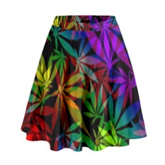 Ganja in rainbow colors, weed pattern, marihujana theme High Waist Skirt