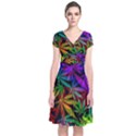 Ganja in rainbow colors, weed pattern, marihujana theme Short Sleeve Front Wrap Dress View1