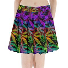 Ganja in rainbow colors, weed pattern, marihujana theme Pleated Mini Skirt