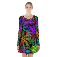 Ganja In Rainbow Colors, Weed Pattern, Marihujana Theme Long Sleeve Velvet V-neck Dress by Casemiro