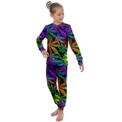 Ganja in rainbow colors, weed pattern, marihujana theme Kids  Long Sleeve Set 