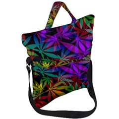 Ganja in rainbow colors, weed pattern, marihujana theme Fold Over Handle Tote Bag