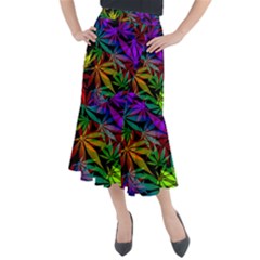 Ganja In Rainbow Colors, Weed Pattern, Marihujana Theme Midi Mermaid Skirt