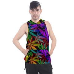 Ganja in rainbow colors, weed pattern, marihujana theme Men s Sleeveless Hoodie