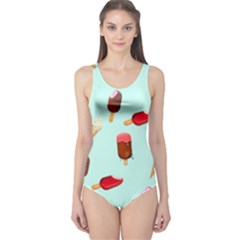 Ice Cream Pattern, Light Blue Background One Piece Swimsuit by Casemiro