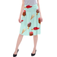Ice Cream Pattern, Light Blue Background Midi Beach Skirt by Casemiro