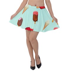 Ice Cream Pattern, Light Blue Background Velvet Skater Skirt by Casemiro