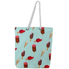 Ice Cream Pattern, Light Blue Background Full Print Rope Handle Tote (large) by Casemiro