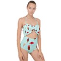 Ice Cream pattern, light blue background Scallop Top Cut Out Swimsuit View1