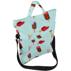 Ice Cream Pattern, Light Blue Background Fold Over Handle Tote Bag by Casemiro