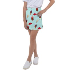 Ice Cream Pattern, Light Blue Background Kids  Tennis Skirt