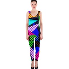 Trippy Blocks, Dotted Geometric Pattern One Piece Catsuit by Casemiro