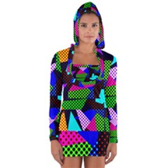 Trippy Blocks, Dotted Geometric Pattern Long Sleeve Hooded T-shirt by Casemiro