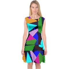Trippy Blocks, Dotted Geometric Pattern Capsleeve Midi Dress by Casemiro